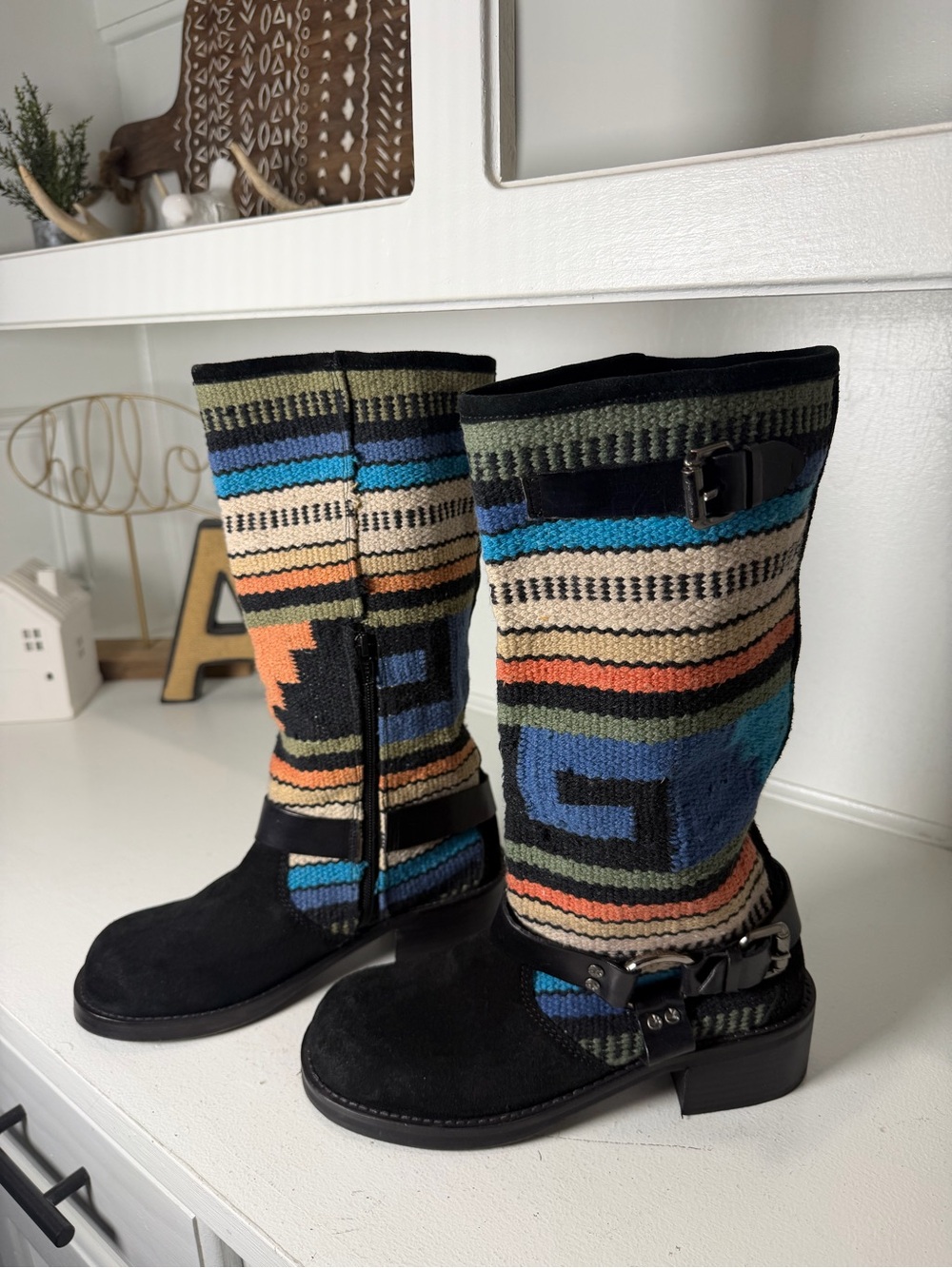 Seychelles Womens 7 Cow Suede Tapestry Western Boots Southwestern Blanket